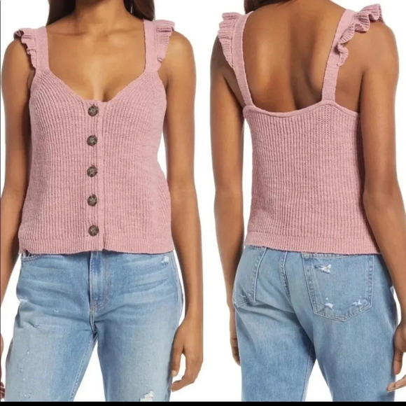 Madewell Tops - Madewell ruffle-strap button-front sweater tank pink size Large